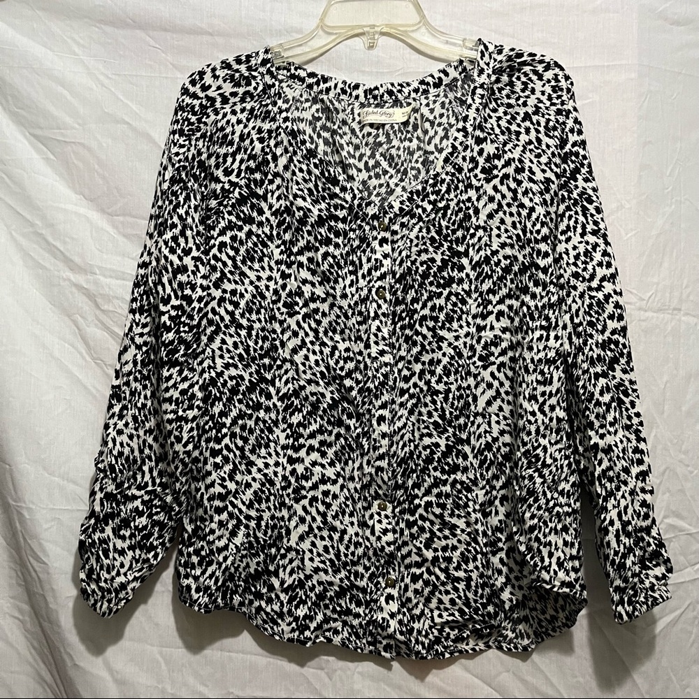 Black and white leopard print button down top